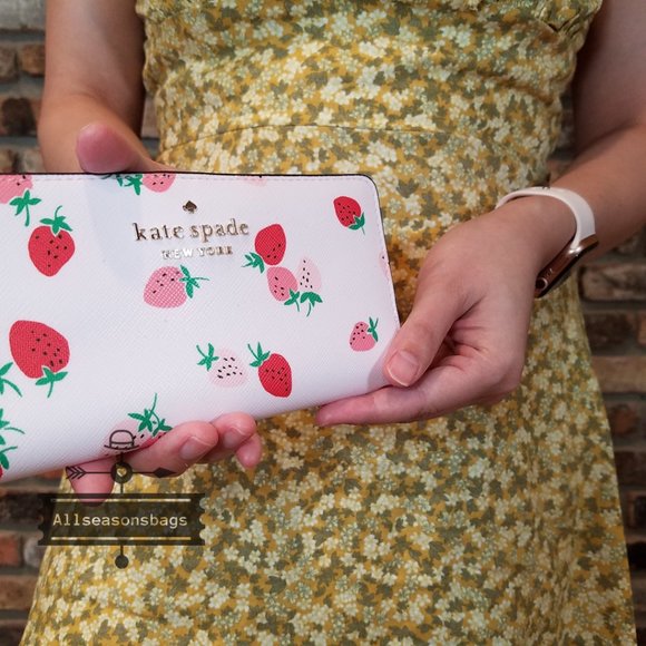 Kate Spade LARGE Strawberry Bifold Wallet Pink - Picture 3 of 8